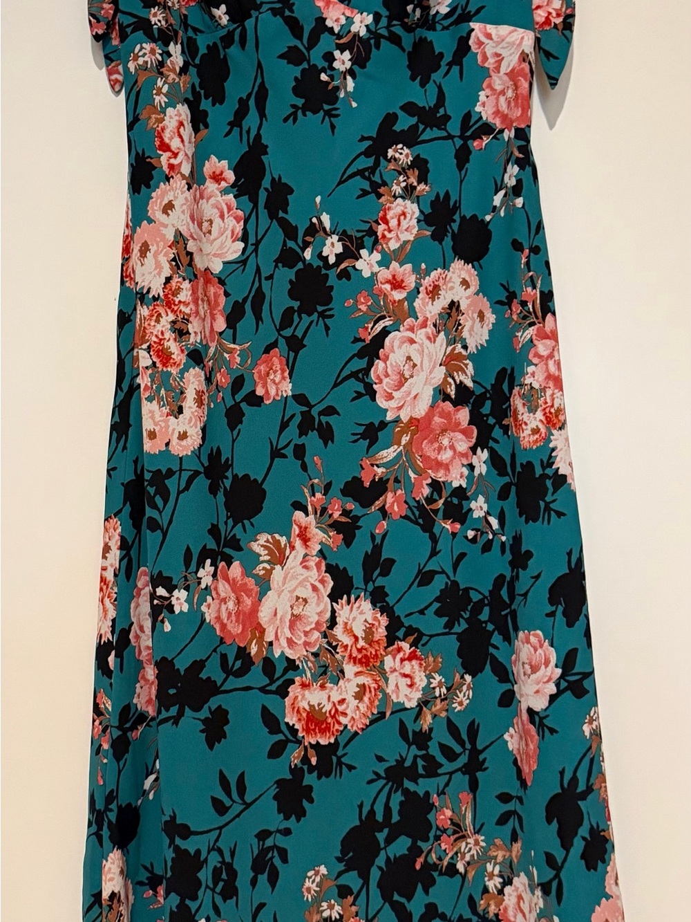 Mahina Teal Maxi Skirt with Pink Floral Print